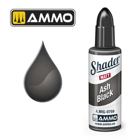 AMMO by Mig Jimenez 0759 Matt Shader - Acrylic Based Paint #Ash Black (10ml jar)