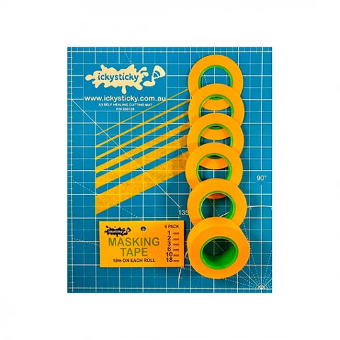 IckySticky 32008 Masking Tape Set (6pk: 1, 2, 3, 6, 10, 18mm)