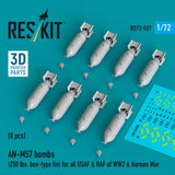 Reskit RS72-0537 1/72 WWII/Korean War USAF/RAF AN-M57 Bombs 250lbs/Box-type Fin (8pcs)