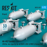 Reskit RS72-0537 1/72 WWII/Korean War USAF/RAF AN-M57 Bombs 250lbs/Box-type Fin (8pcs)